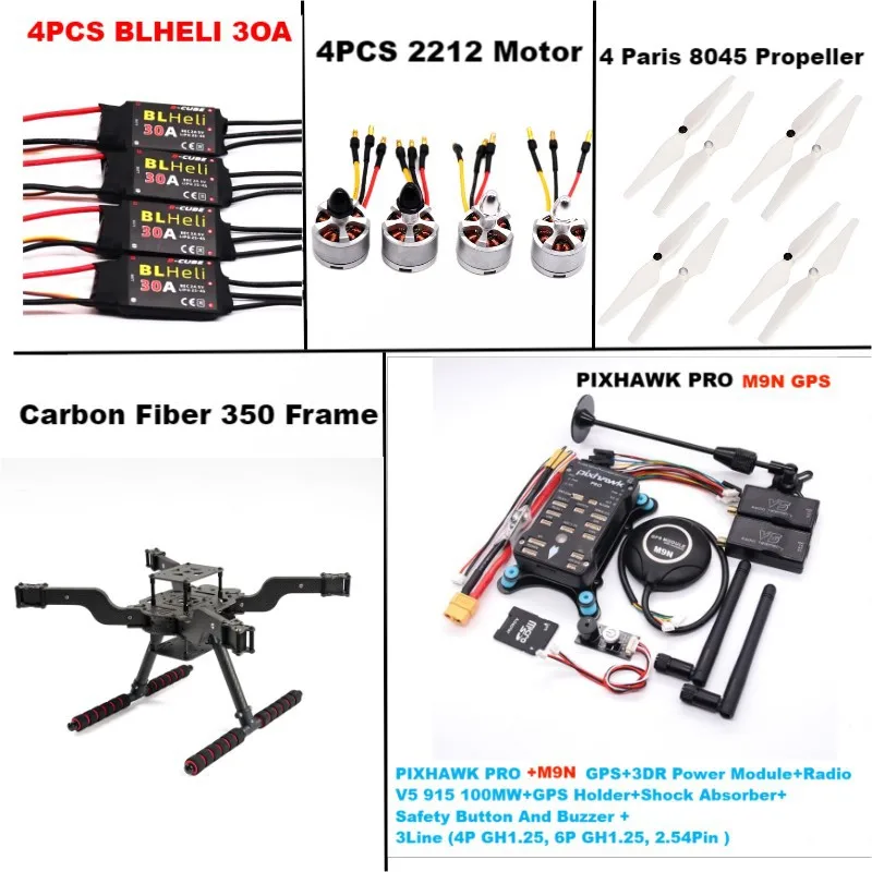 B-CUBE nuevo Drone inteligente de código abierto FLY350 PIXHAWK PRO M9N Kit Ardupilot Radio Quadcopter BLHELI 30A ESC 2212 Motor
