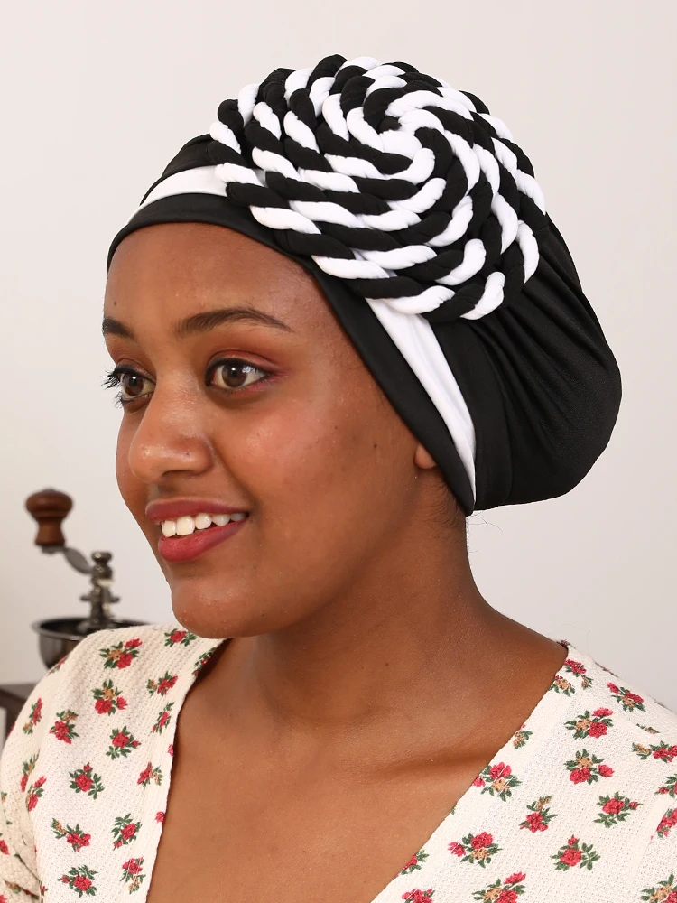 Trendy African Headdress India Turban Bonnet Arab Wrap Head Scarf Ready to Wear Muslim Headtie Woman Inner Hijabs Cap