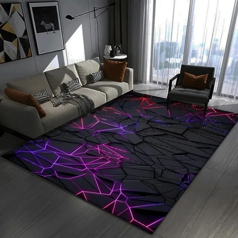 Futuristic Neon Grid Area Rug Non Slip Mat for Gaming Room Living Room Carpet for Tech Inspired Interiors Esport Setup