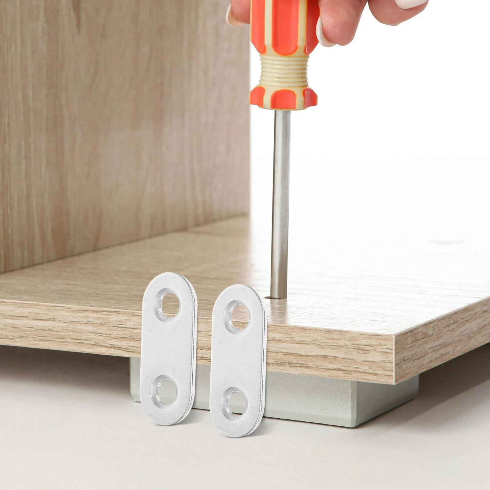 

20pcs Flat Corner Brace Brackets Stainless Steel Cabinet Furniture Repair Support Straight Bracket Screws Shelf Connector Metal