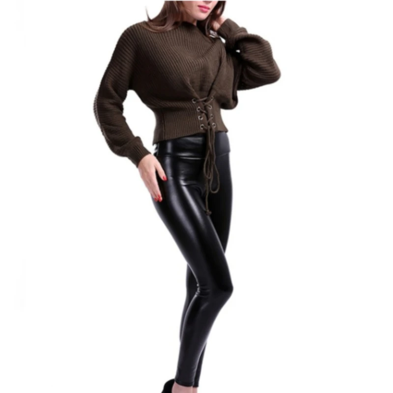 Fashion Black PU Leather Pants Women High Waist Skinny Push Up Leggings Elastic Trousers Jeggings 2 Type Thickiness/thin