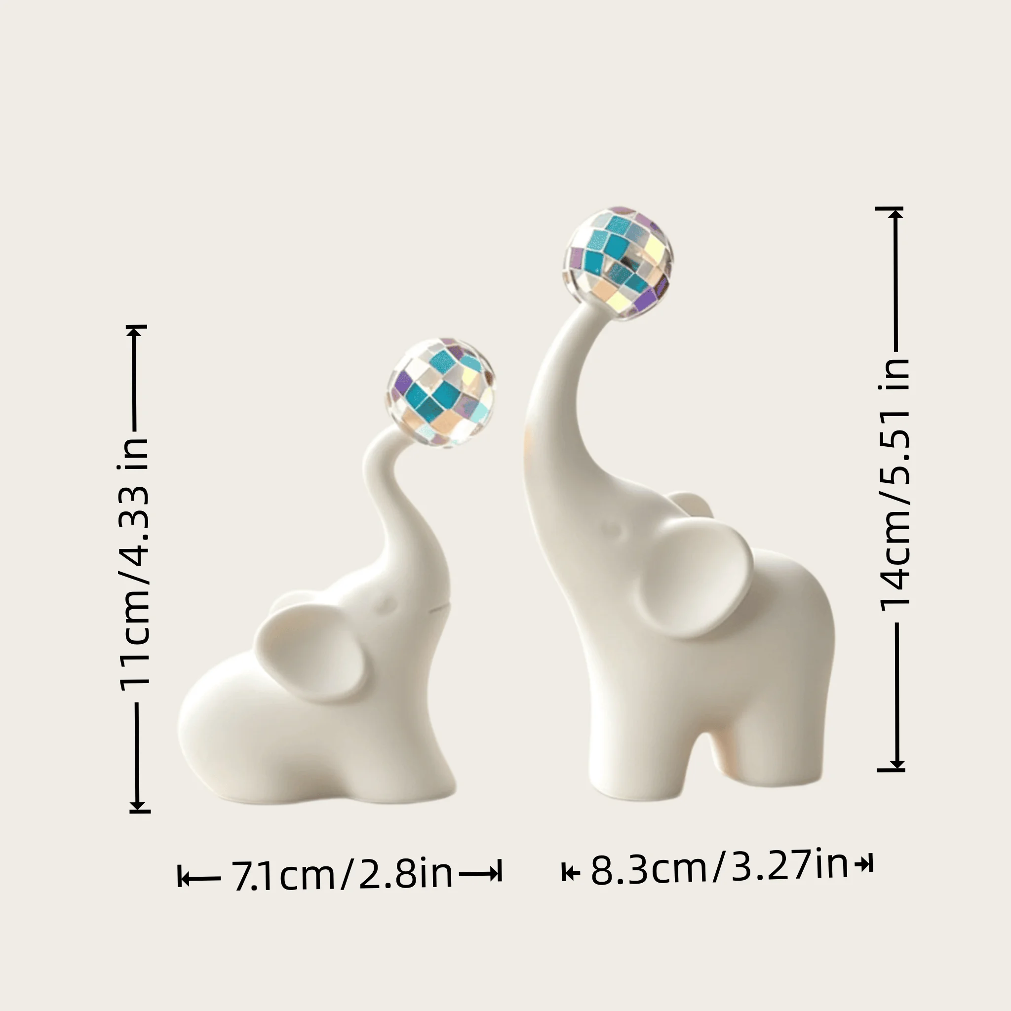 2‑Pcs Disco Elephant Figurines, Sun Catcher Indoor Window Lamp Creative Focus‑Light Desktop Decor Ornaments