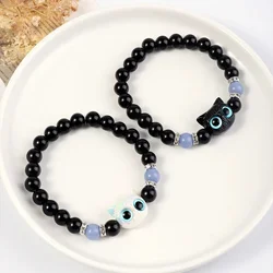Luminous Cute Cat Head Bead Strand Bracelet for Couples Black White Cat Design Matching Friendship Jewelry for Men And Women