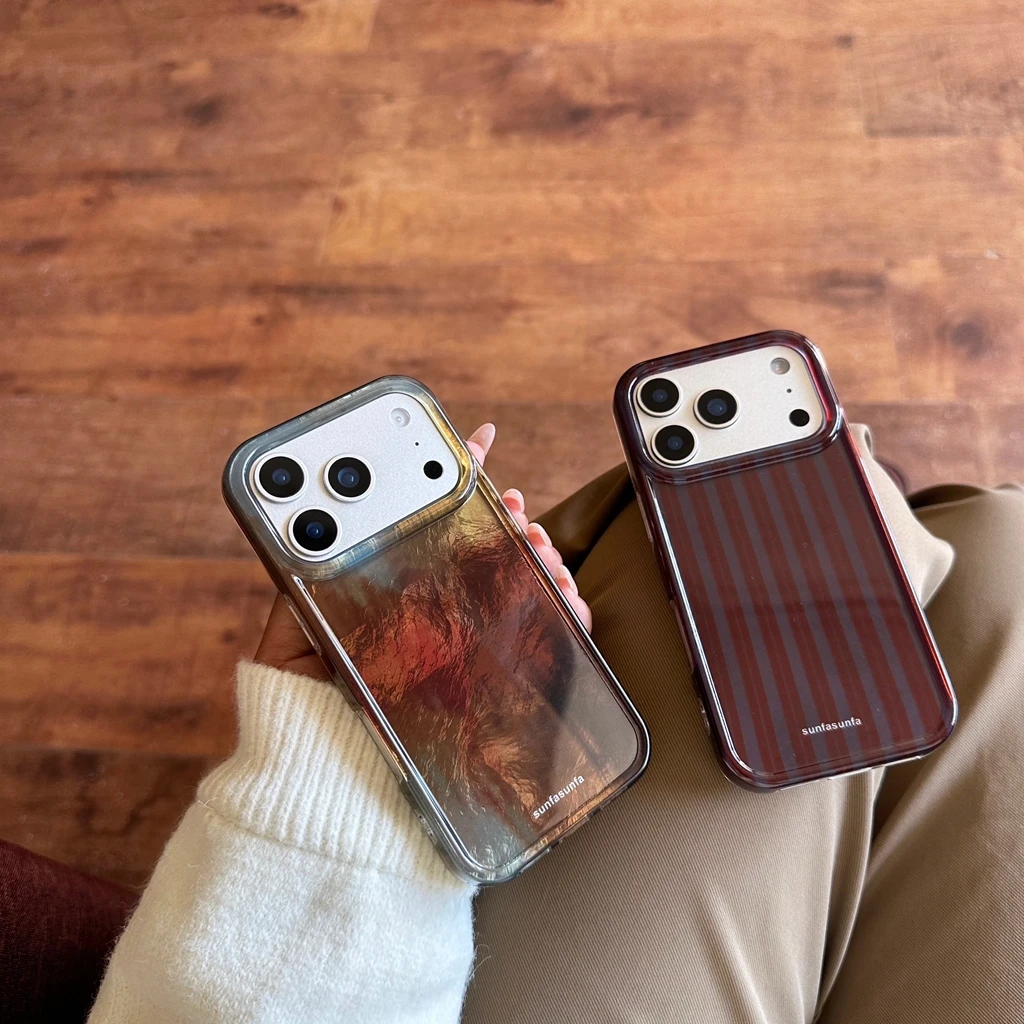 

Осенне-зимний коричневый полосатый градиент с граффити и подвеской, противоударный чехол для телефона для iPhone 17, 16, 15, 14 Pro Max