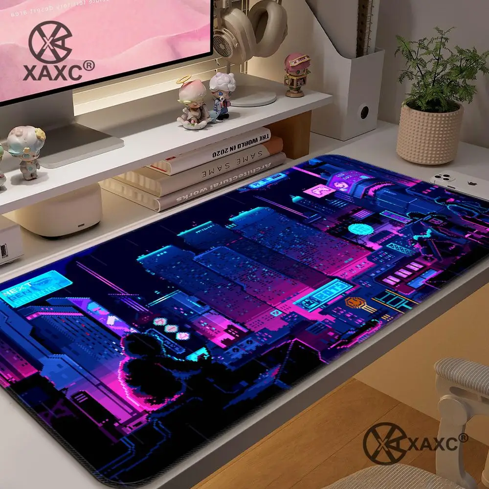 City Neon Pixel XAXC Mouse Pad Large Keyboard Mouse Desk Pad Non-Slip Rubber Gaming Mouse Pad Laptop Mouse Carpet