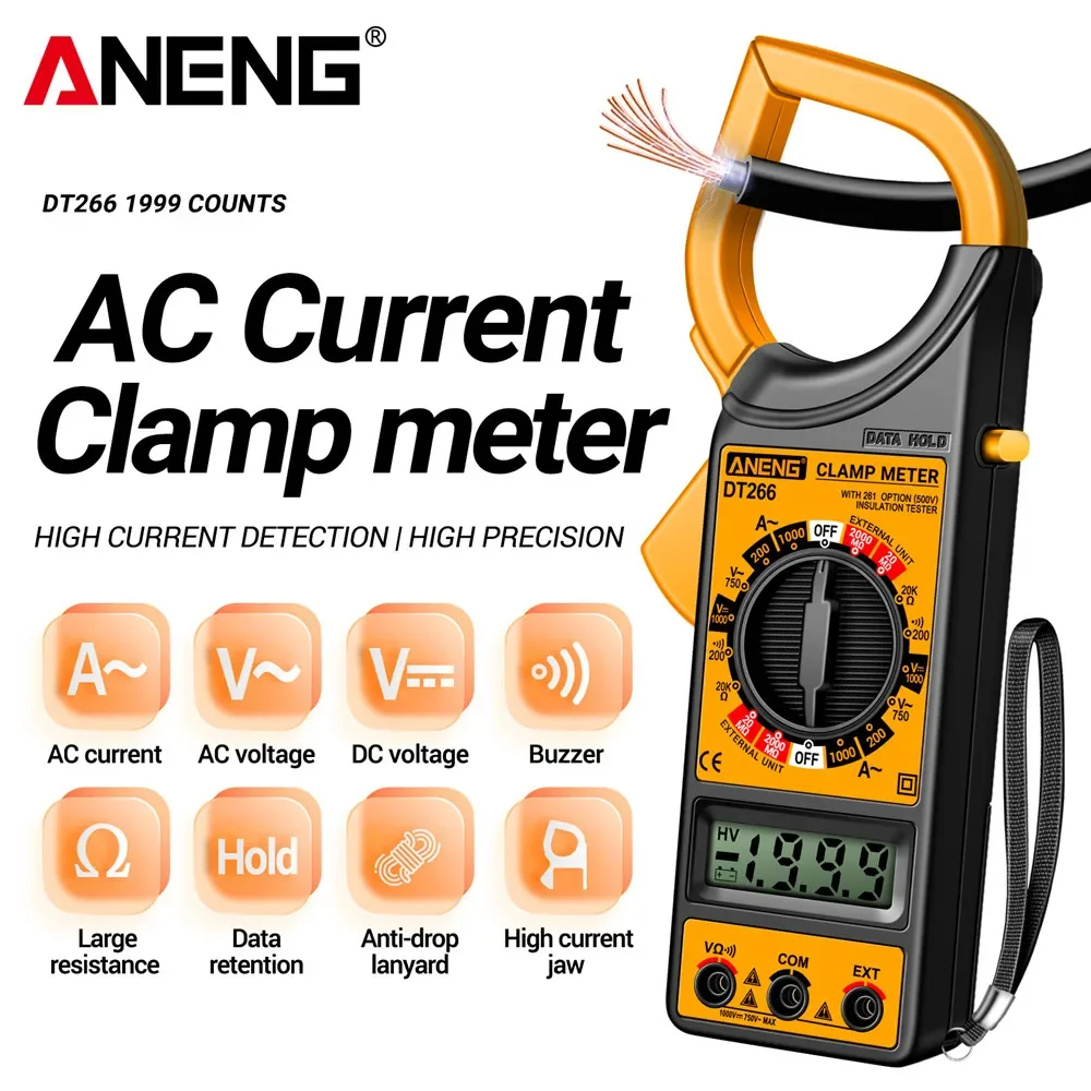 2000MΩ Large Resistance Digital Clamp Meter Multimeter ANENG DT266-8 AC/DC Voltage 60mm/2.36inch Large Jaw AC Current Detection