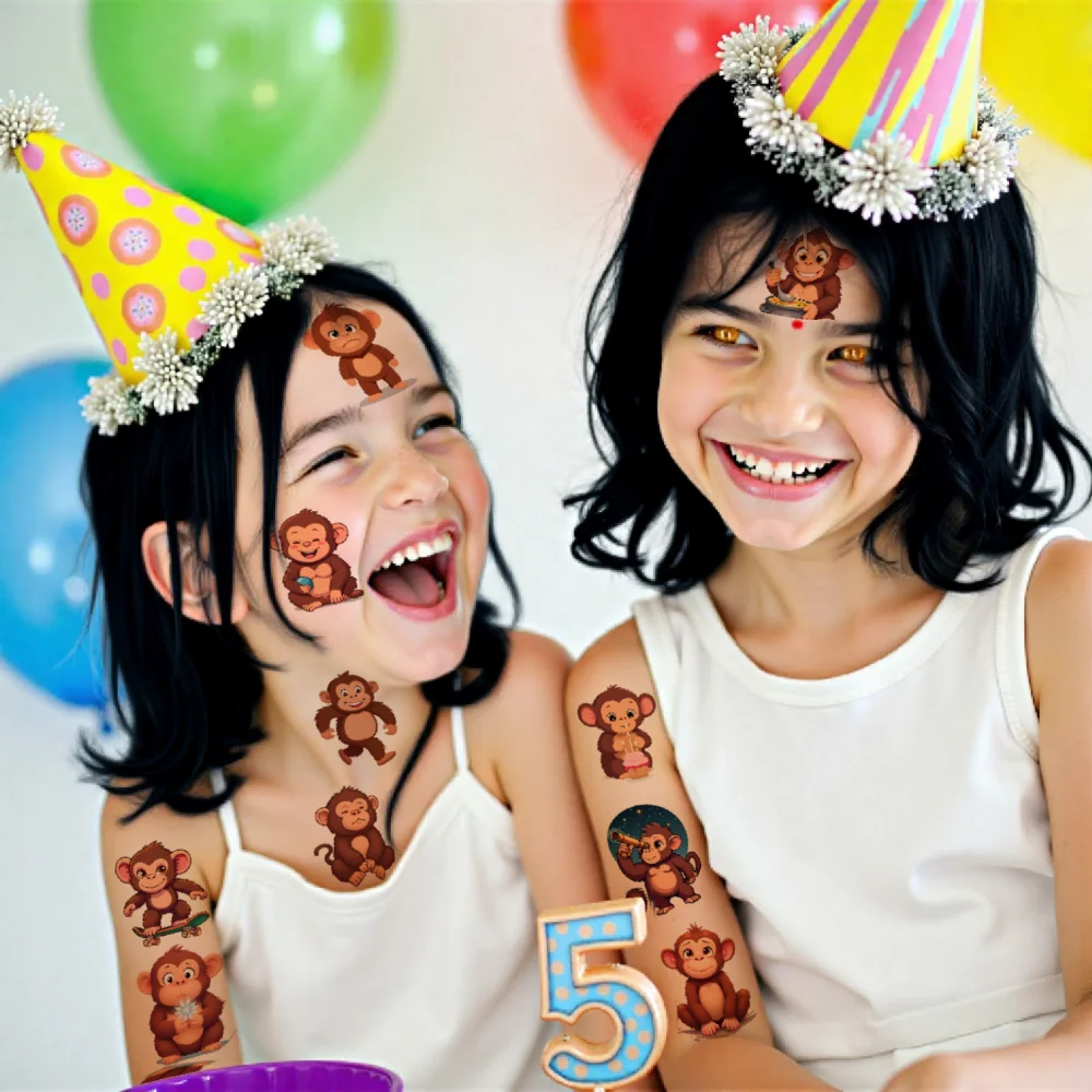 54 قطعة ملصقات تزيين الوشم المؤقت ملصقات الوشم المؤقت ملصقات القرد الكرتون للأسلحة