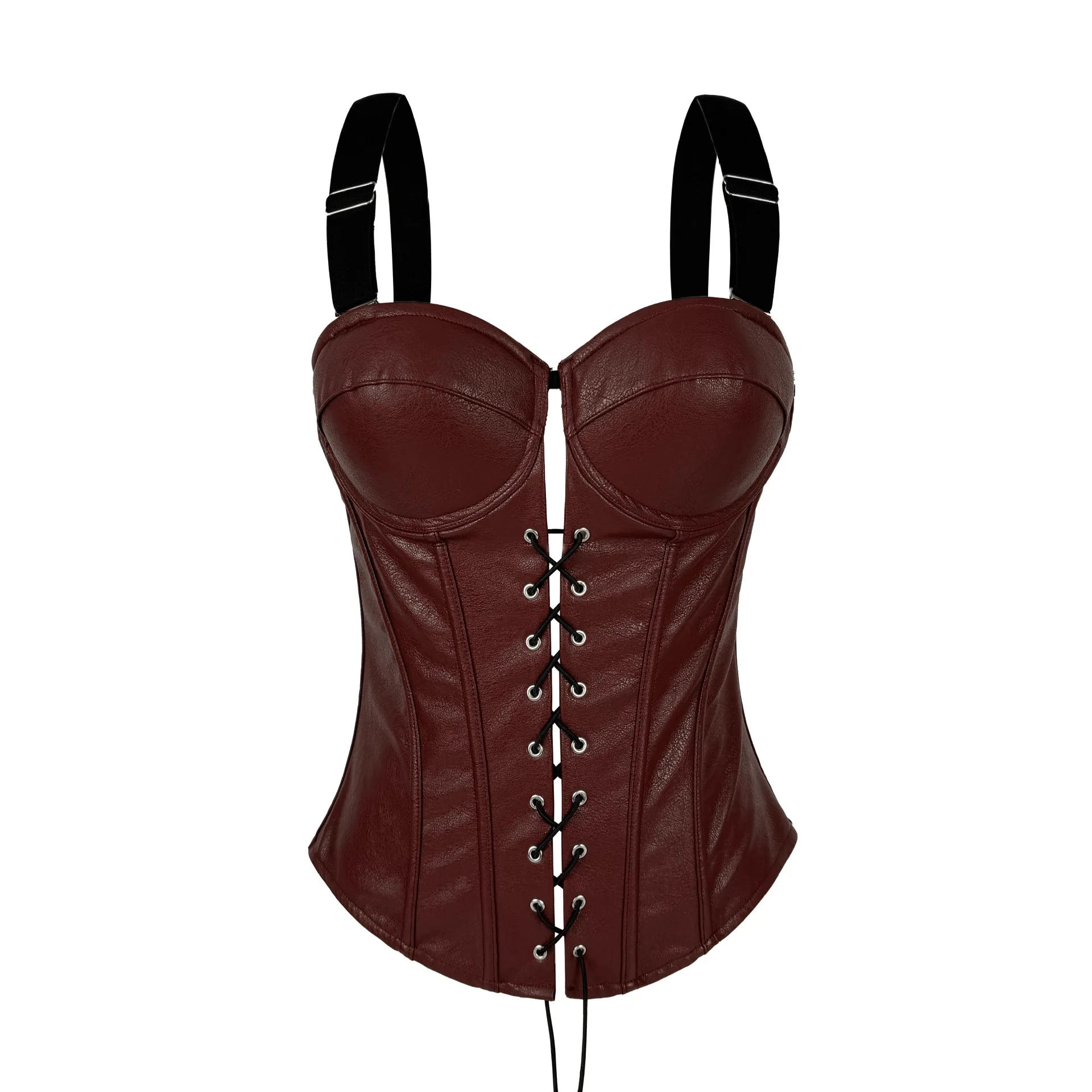 

Женский модный утягивающий топ из искусственной кожи на бретелях с молнией, с подкладкой для груди, тонкий вязаный летний топ-майка