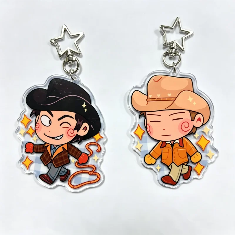 BrokeBack MounTain Gay Cowboy Keychain Acrylic Charms Cute Cartoon Figure Pendant Key Ring Backpack Bag Decor Gift for Fans