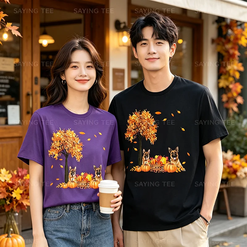 Deutscher Schäferhund Herbstblatt Herbst Hund Thanksgiving Halloween T-Shirt Y2k Hundeliebhaber Ästhetische Kleidung Neuheit Geschenk Weiches Baumwoll-T-Shirt – Detail 3