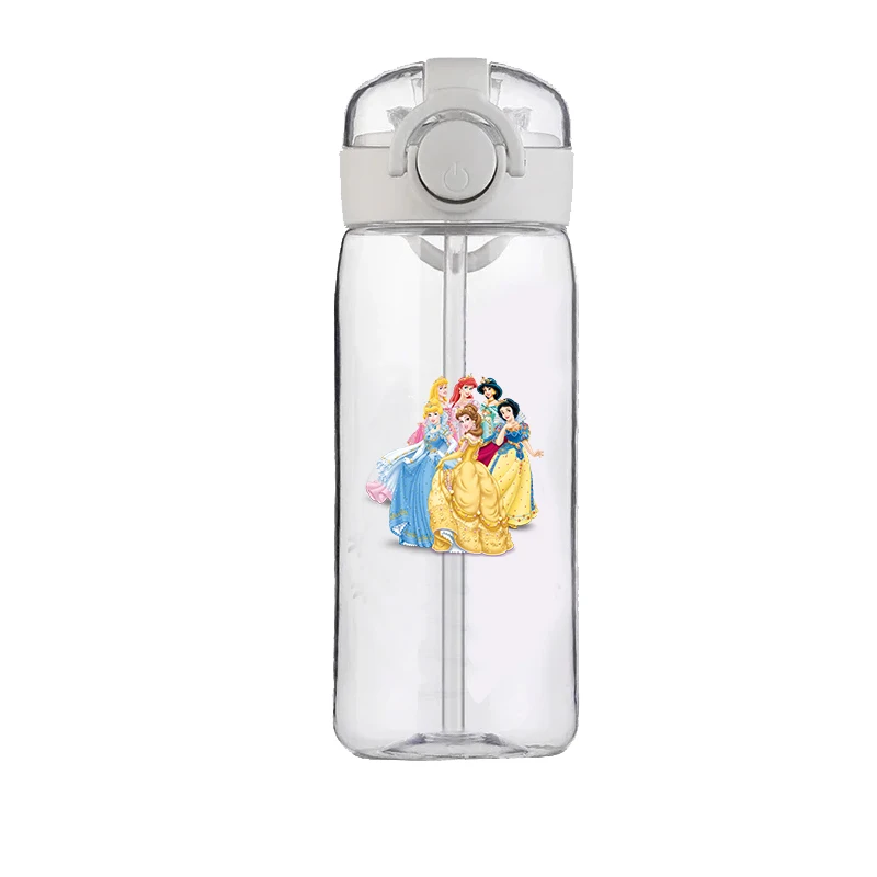 Disney Cute Soft Straw Water Cup 400ML Snow White Convenient Silicone Straw Drinking Bottle Outdoor Leak Proof School Water Cup