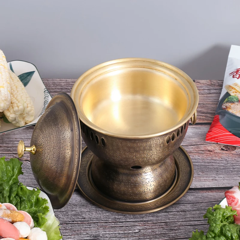 

Single Copper Hot Pot One Person Eat Small Hot Pot Self-service Environmental Protection Oil Meal Pot Alcohol Stove Household