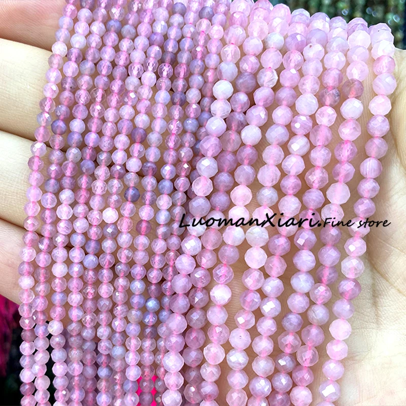 2 3 4MM Natural Stone Madagascar Purple Rose Quartz Spacer Beads for Jewelry Making Diy Earrings Bracelets Charms Accessories