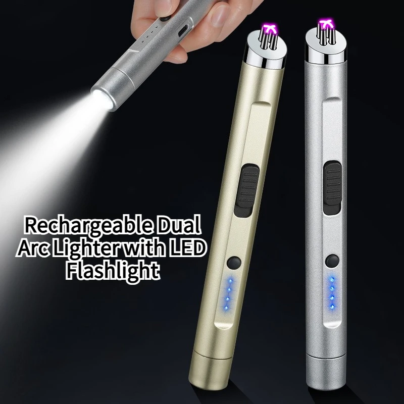 Rechargeable Dual Arc Lighter with LED Flashlight,USB-C Electric Plasma Lighter,Windproof Flameless Lighter with Power Display