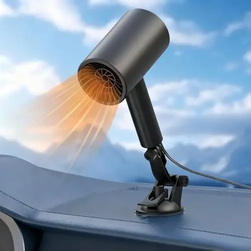 

12V 150W Portable Car Heater & Defroster – Fast Heating, Cooling, Defog for Windshield – Cup Holder Mount with Rotation – Cigare