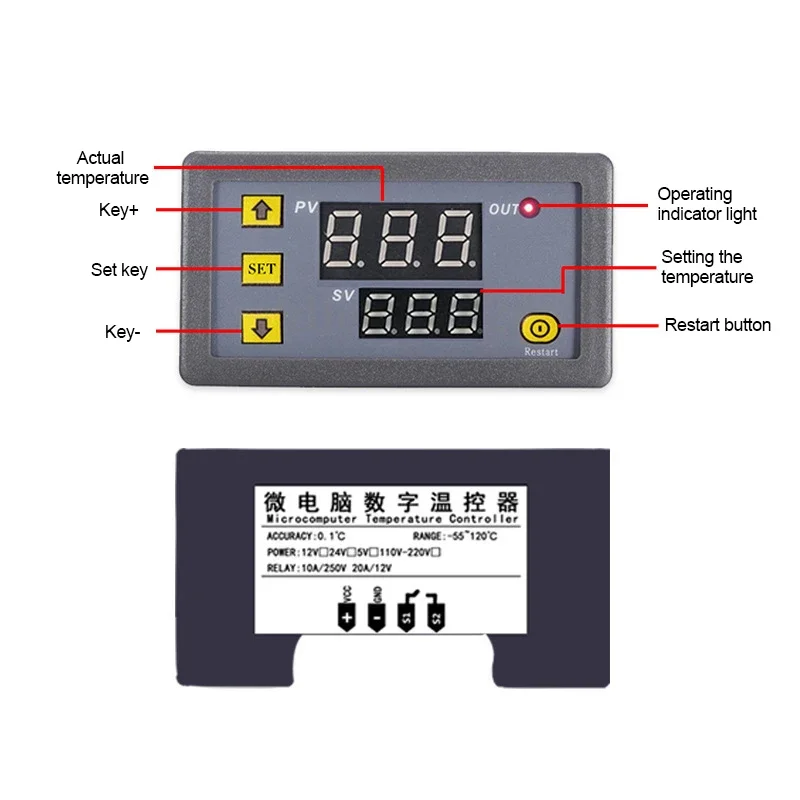 W3230 Digital Thermostat DC12V/24V AC110-220V Mini Temperature Controller Heat/Cooling Control Thermoregulator With 1M Sensor