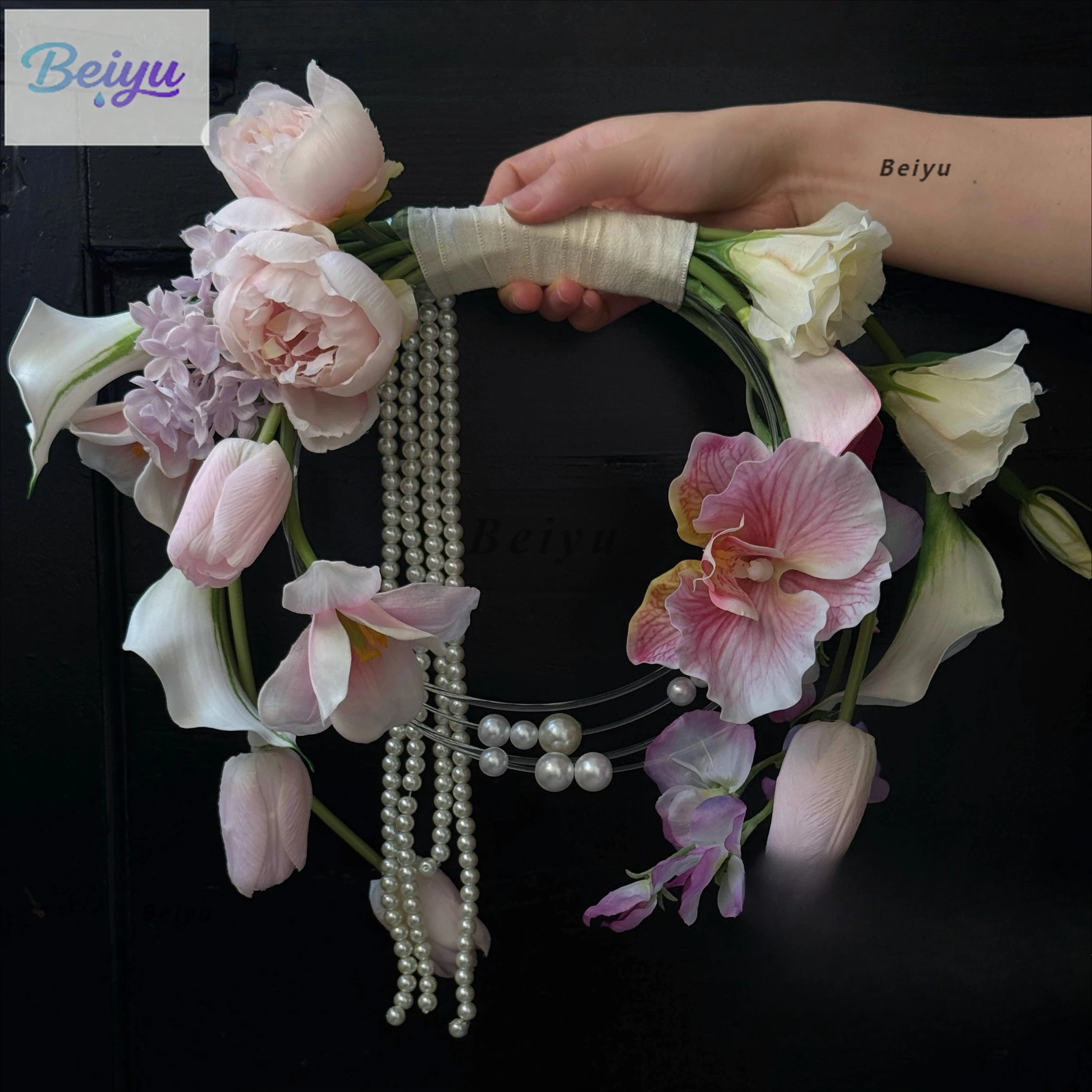 

Simulation bouquet, Korean pearl wedding bouquet, small fresh engagement certificate photo props