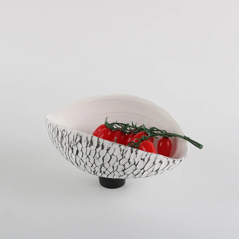 Wabi Sand Wind Chinese Resin Fruit Plate Ornament Hotel Restaurant Shell-shaped Decorative Plate Living Room Desktop Home
