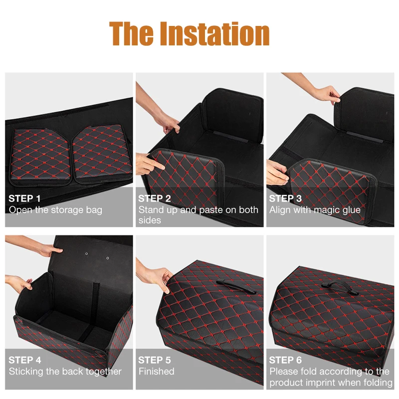 Large Capacity Auto Multiuse Tools Storage Bag Car Trunk Organizer Box Stowing Tidying Leather Folding For Emergency Storage Box image 6