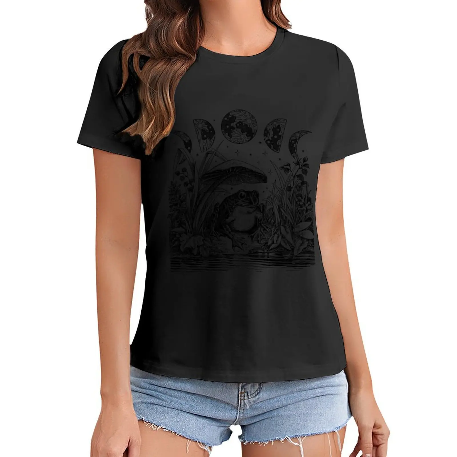 

Cottagecore Aesthetic Frog, Mushroom Moon Witchcraft: Vintage Dark Academia, Goblincore Froggy, Emo Grunge Nature Fantas T-Shirt