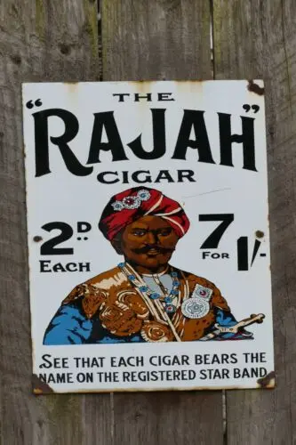 1p,Vintage Retro Smoking Cigars RAJAH ENAMEL type Man Cave Pub Shed Bar Metal Sign