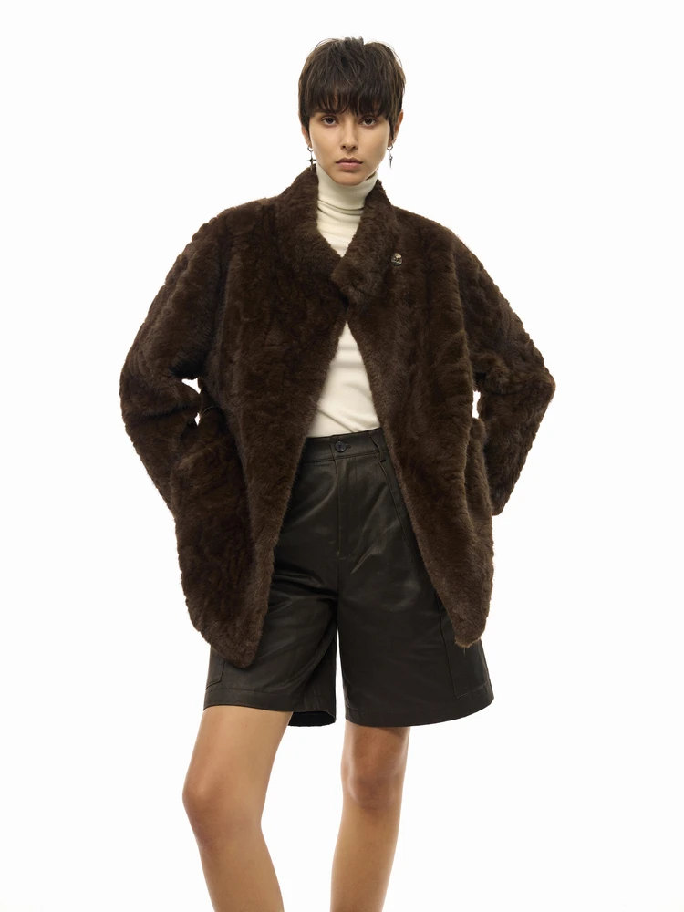 

Lolo Miriam Long Fur Coat Warm Ele Outerwear Winter Faion Ladies' Woolen Jaets Thiened Long Sve Pure Color