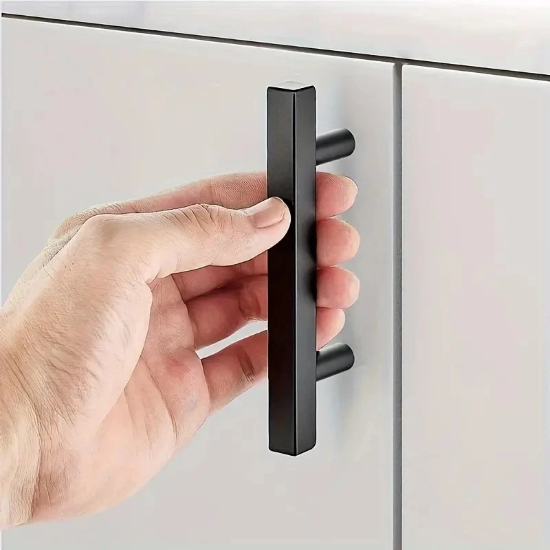 4pcs Cabinet Pulls Black Modern Square T Bar Diamter Kitchen Bathroom Cupboard Chest Drawer Handles And Knobs Hardware