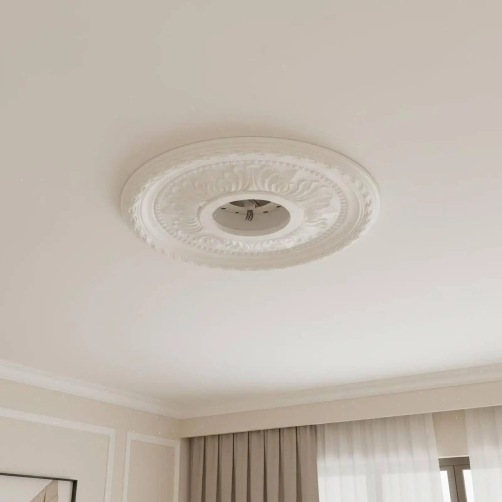 Gold Embossed Ceiling Light Panel PU Round Medallion Overhead Fixture Base for Living Room Decoration