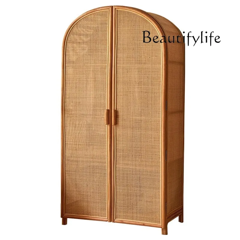 

Nordic medieval home rattan wardrobe bedroom ins double door wardrobe