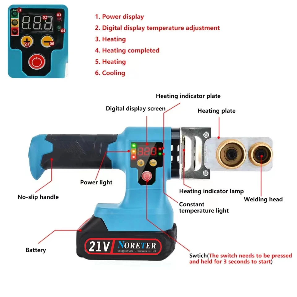 Plastic Welding Machine PE/PPR/PB/PPC Pipe Melter Rechargeable Hot Melt Machine Max 320° For Makita 18V Battery Welding Machine