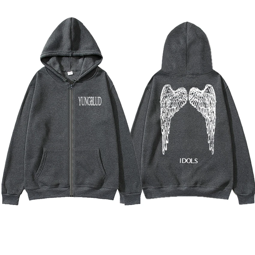 High Quality Idols Wings punk Grunge streetwear Men women YUNGBLUD vintage Zipper Hoodies Unisex Fleece Long sleeve Jacket Coat