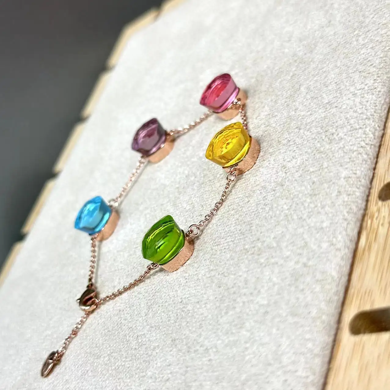 10.6mm Candy Color Crystal Bracelet 5 Stones Rose Gold Plated Amethyst Pink Charm Bracelet For Women Fashion Jewelry Gift