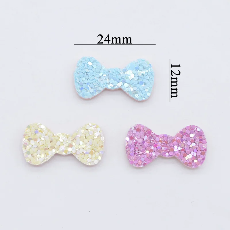 50Pcs 24*12mm Glitter Color Bow Tie Applique for Crafts Sticker Supplies DIY Headwear Hair BB Clips Decor Accessory Patches