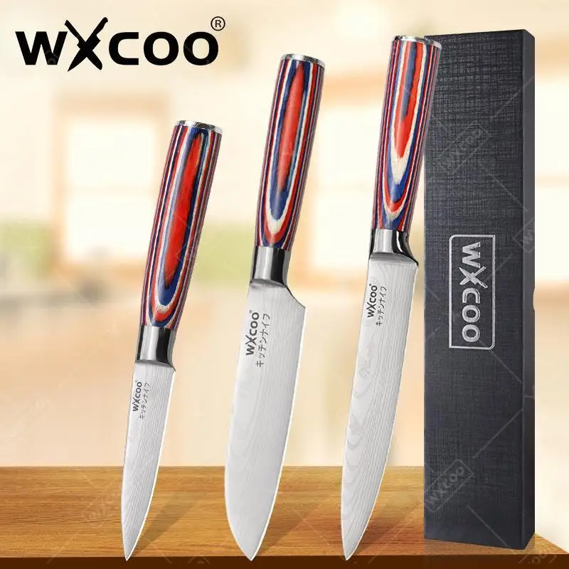 WXCOO Professionelle Küchenmesser Damaskus Laser Obst Santoku Allzweckmesser Boning Fleischschneider mit Geschenkbox Gemüsemesser