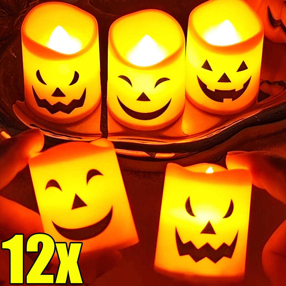 Halloween LED Pumpkin Candle Light Battery Powered Electronic Flameless Candles Halloween Home Decor Lamp Party Ornaments Props