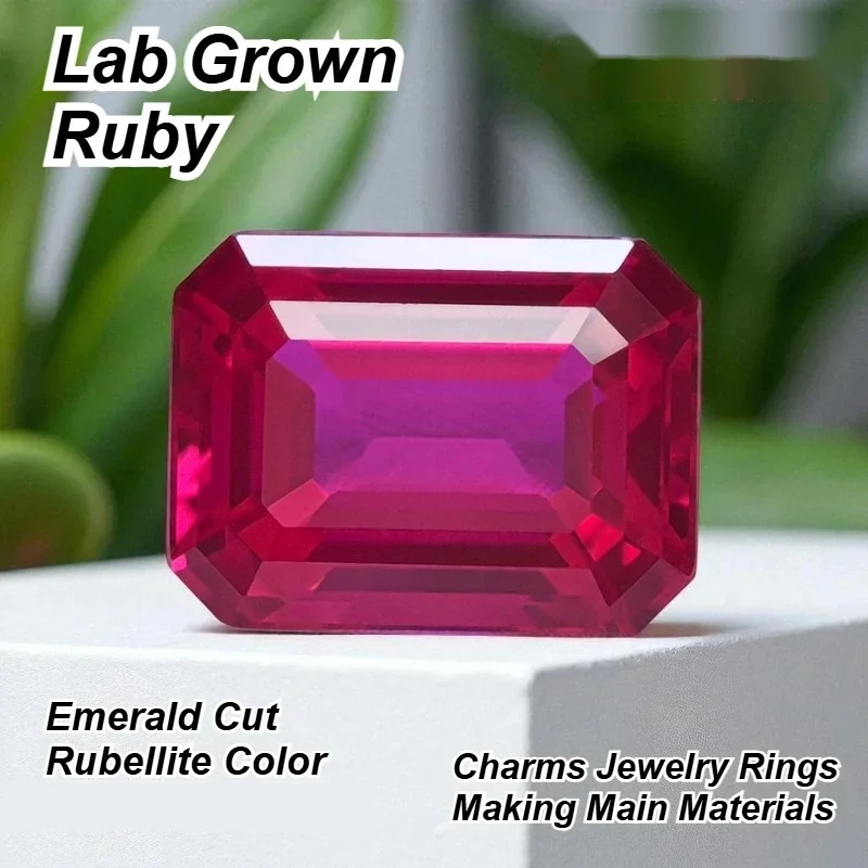 High-quality Lab Grown Ruby Emerald Cut Rubellite Color Charms Jewelry Rings Making Main Materials Selectable Certificate