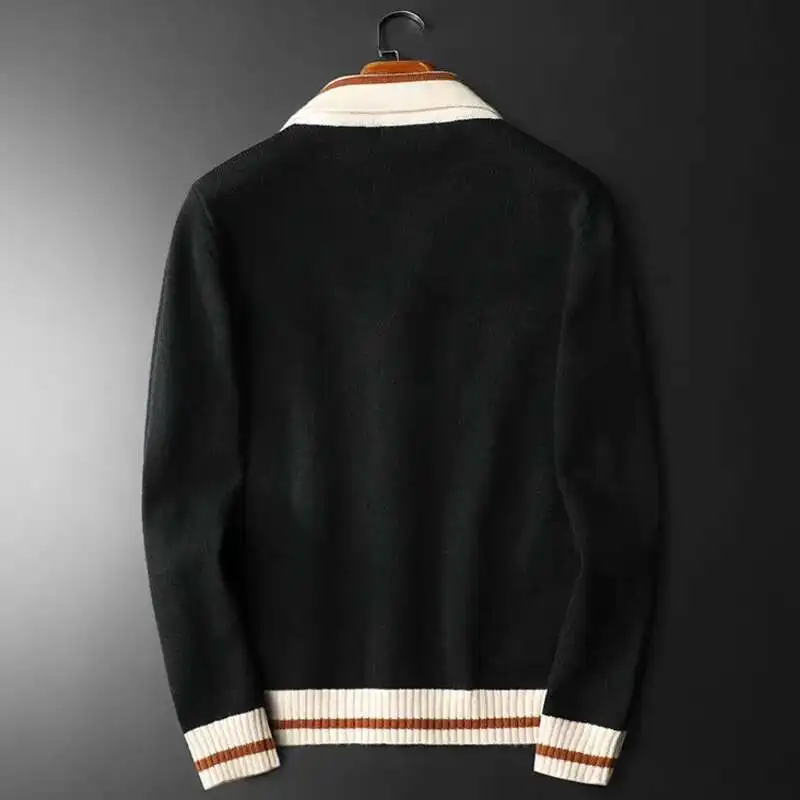 2023 Fall Solid Color Alphabet Color Contrast Pattern Knitting Cardigan Man Long Sleeve Slim Sweater Cardigan Garment Coat