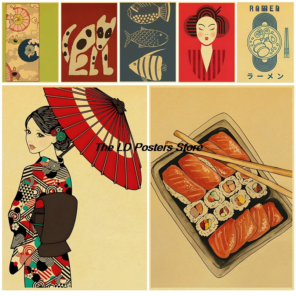 

Japanese Card 2 Kraft Paper Posters Nostalgia Harajuku Home Decoration Chambre Skateboard Minimalist Cafe Canvas Posters