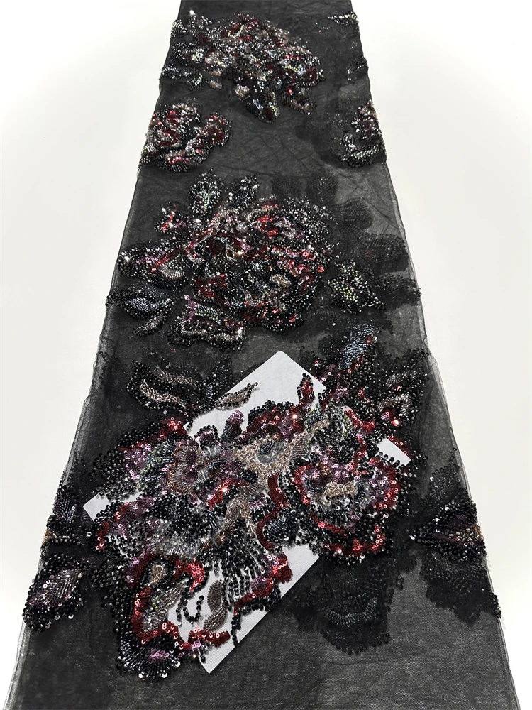 2025 Top Quality Beads Embroidery French Heavy Lace New African Luxury Nigerian Sequins Mesh Net Lace Fabric For Wedding