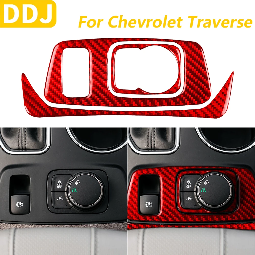 

For Chevrolet Traverse RS LT 2018-2023 Red Carbon Fiber Gear Shift Electronic Handbrake Panel Cover Trim Car Accessories Sticker