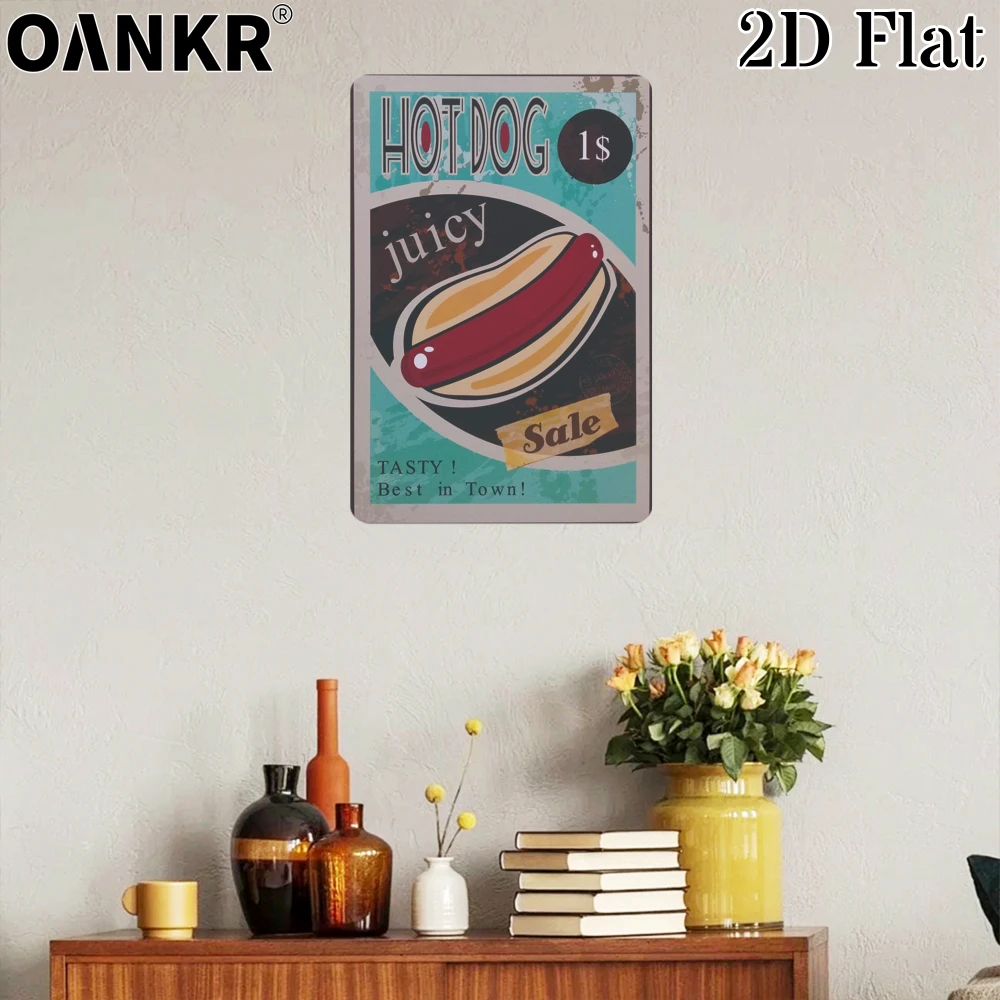 Vintage Art Food Poster Metal Tin Sign, Hot Dog Juicy Sale Tasty Posters Metal Signs for Pub Bar Restaurant Wall Decor Plaque