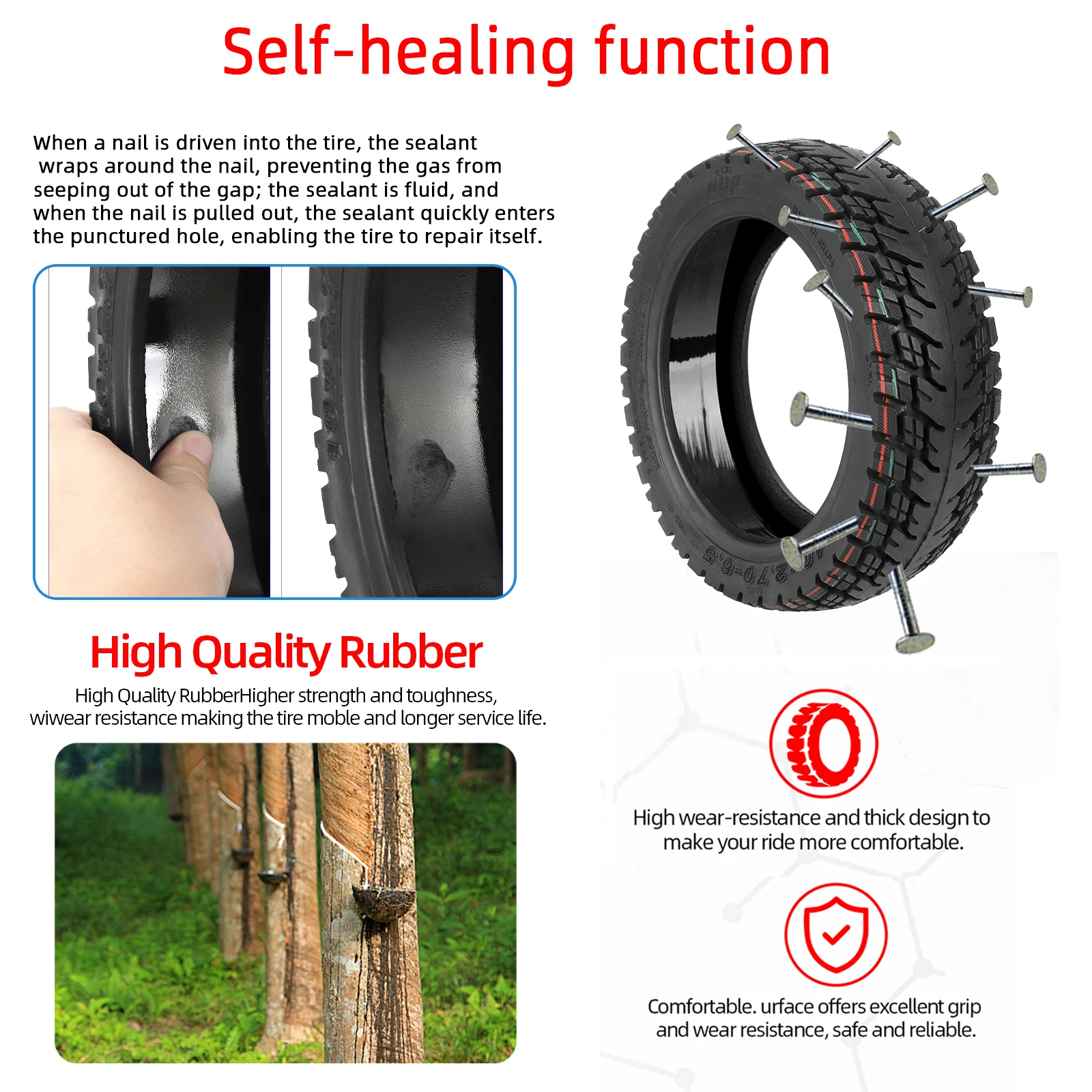 Ulip 10 Inch 10x2.70-6.5 Off-Road Self-healing Tires For E-Scooters High Quality Vacuum Tubeless Tyres Built-in Self-repair Glue