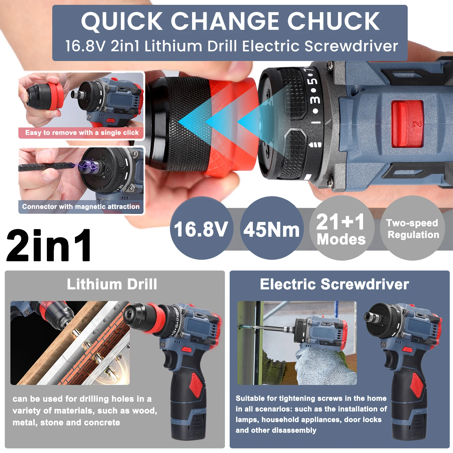 Bürstenloser Mini-Elektrowerkzeug-Schlagbohrer mit Schnellspannvorrichtung, multifunktional zum Bohren von Löchern, für Renovierungsarbeiten, Handbohrmaschine, elektrischer Schraubendreher – Detail 10