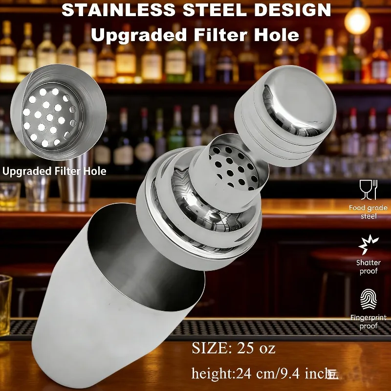 5Pcs Mini Stainless Steel Bartender Mixing Kit, Boston Cocktail Shaker Jigger Spoon Muddler, Compact  Bar Supplies