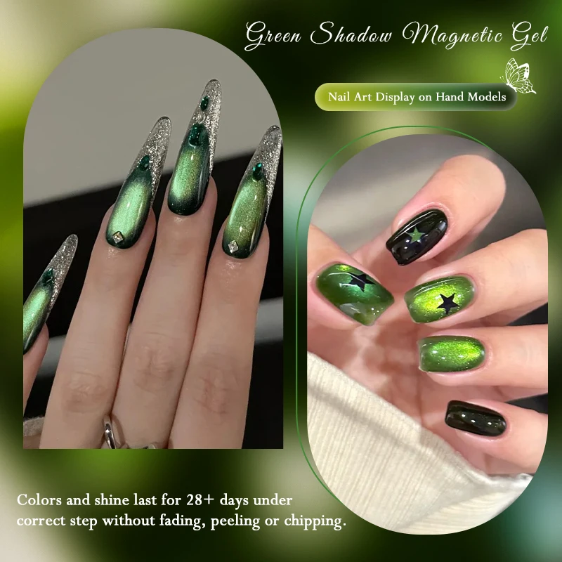 Juego de esmaltes de uñas de Gel magnético, sombra verde, gato, brillo ultral, semipermanente, barniz de Gel UV, suministros para uñas, 6 uds.