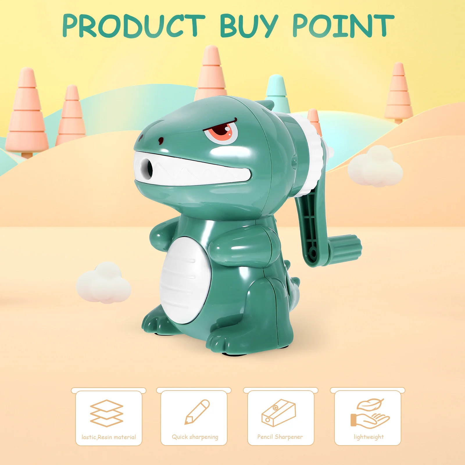 

Cartoon Pencil Sharpener Dinosaur Shape Manual Hand Crank School Supplies Small Lightweight Sharpener for Students