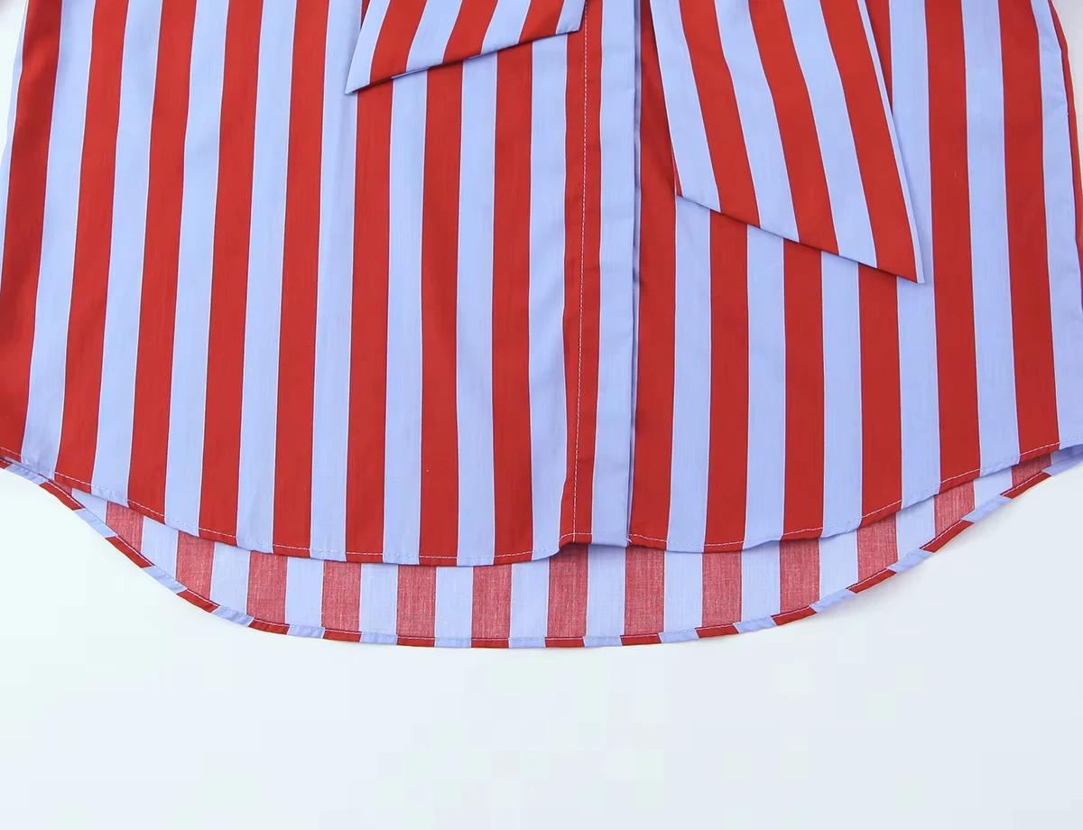 HH Damen Mode Gestreiftes Hemd Retro Farbblock Schal-Kragen Langarm Einreihige Bluse 2026 Herbst Lässiges Urlaubstop – Detail 6
