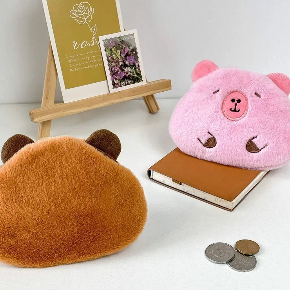 Cute Cartoon Capybara Coin Purse Soft Toys Plush Doll Keychain Plush Stuffed Small Wallet Guinea Pig Bag Pendant Car Key Pendant