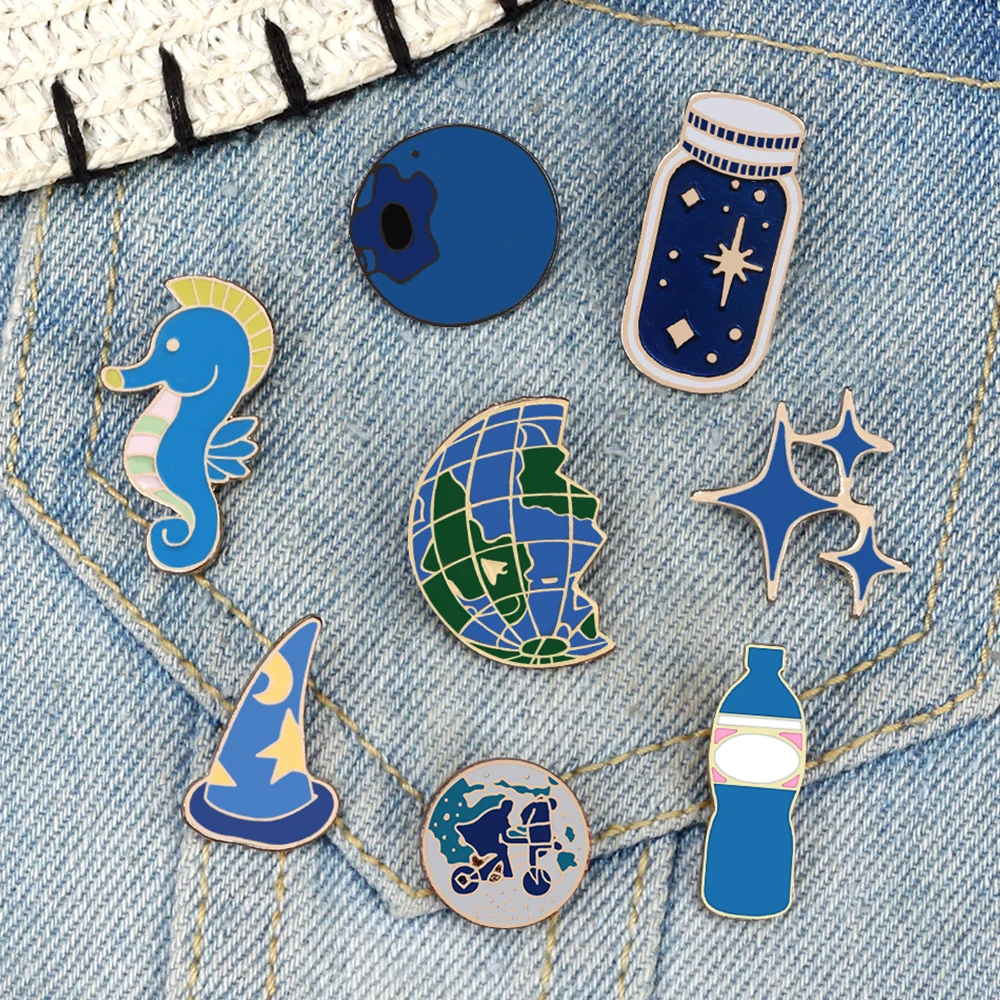 Cartoon Fashion Blue Travel Wishing Bottle Blueberry star enamel Pins Brooch Badges for Women Man Cute Accessories dropshipping