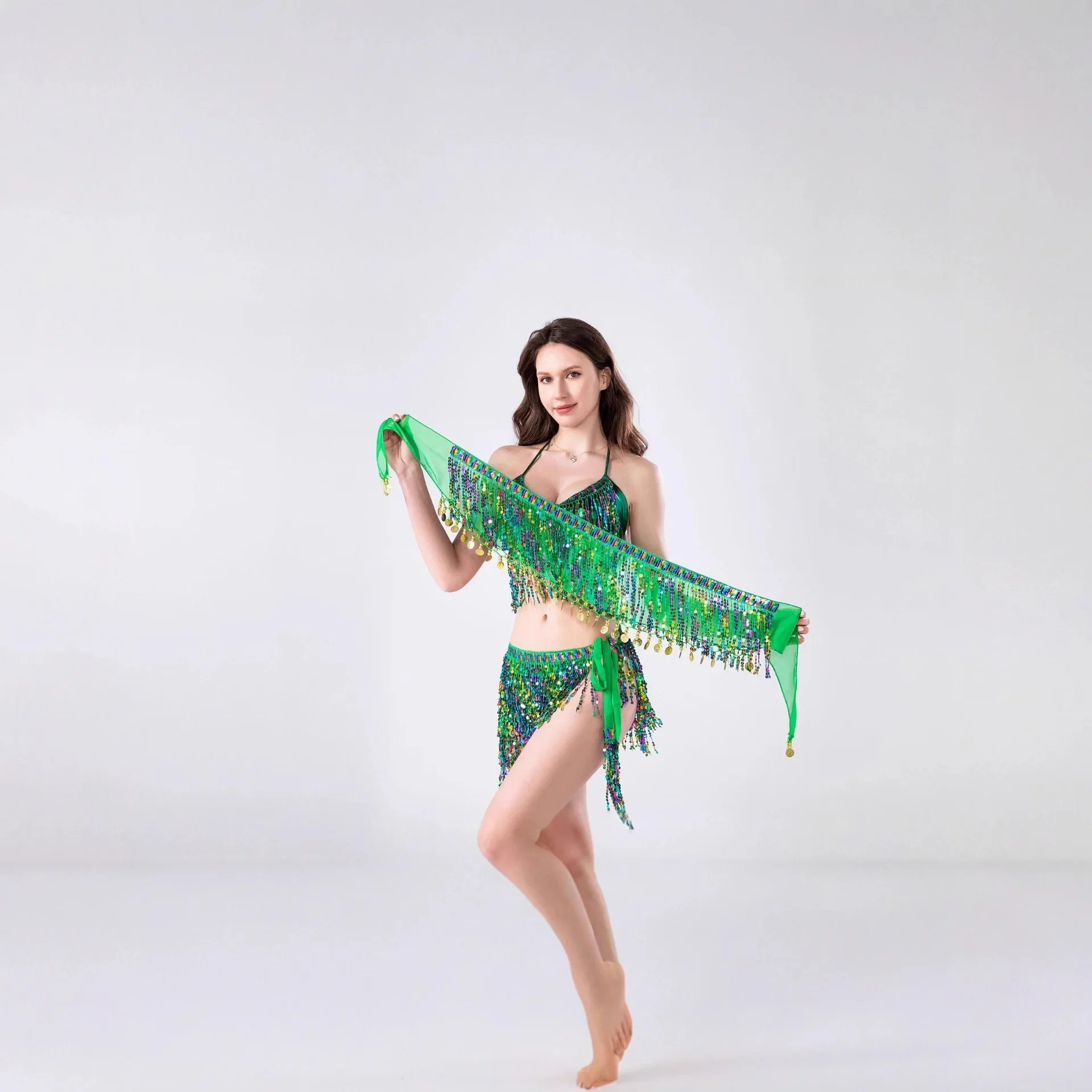 Cadena de cintura para danza del vientre, nuevo estilo de Halloween, toalla para el trasero de danza india, cadena de cintura con flecos de lentejuelas y borlas de rendimiento bohemio